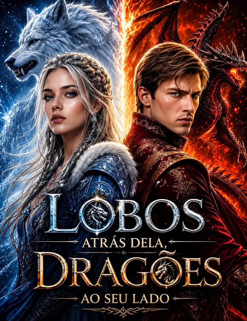 Capa de LOBOS ATRÁS DELA, DRAGÕES AO SEU LADO